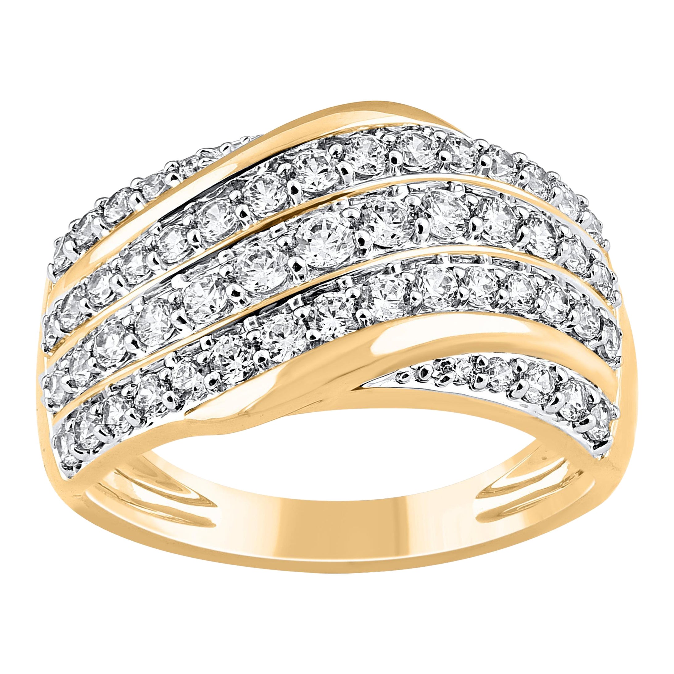 TJD Alianza de diamantes talla brillante de 1,0 quilates en oro amarillo de 14 quilates