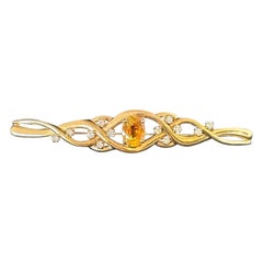 Handmade 2.5ct Yellow Topaz and 0.40ct Natural Diamond 14k Yellow Gold Brooch