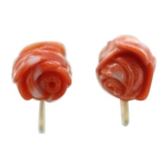 Boucles d'oreilles Corail. Boucles d'oreilles Coral Rose fleurie 14k. Non Pierce
