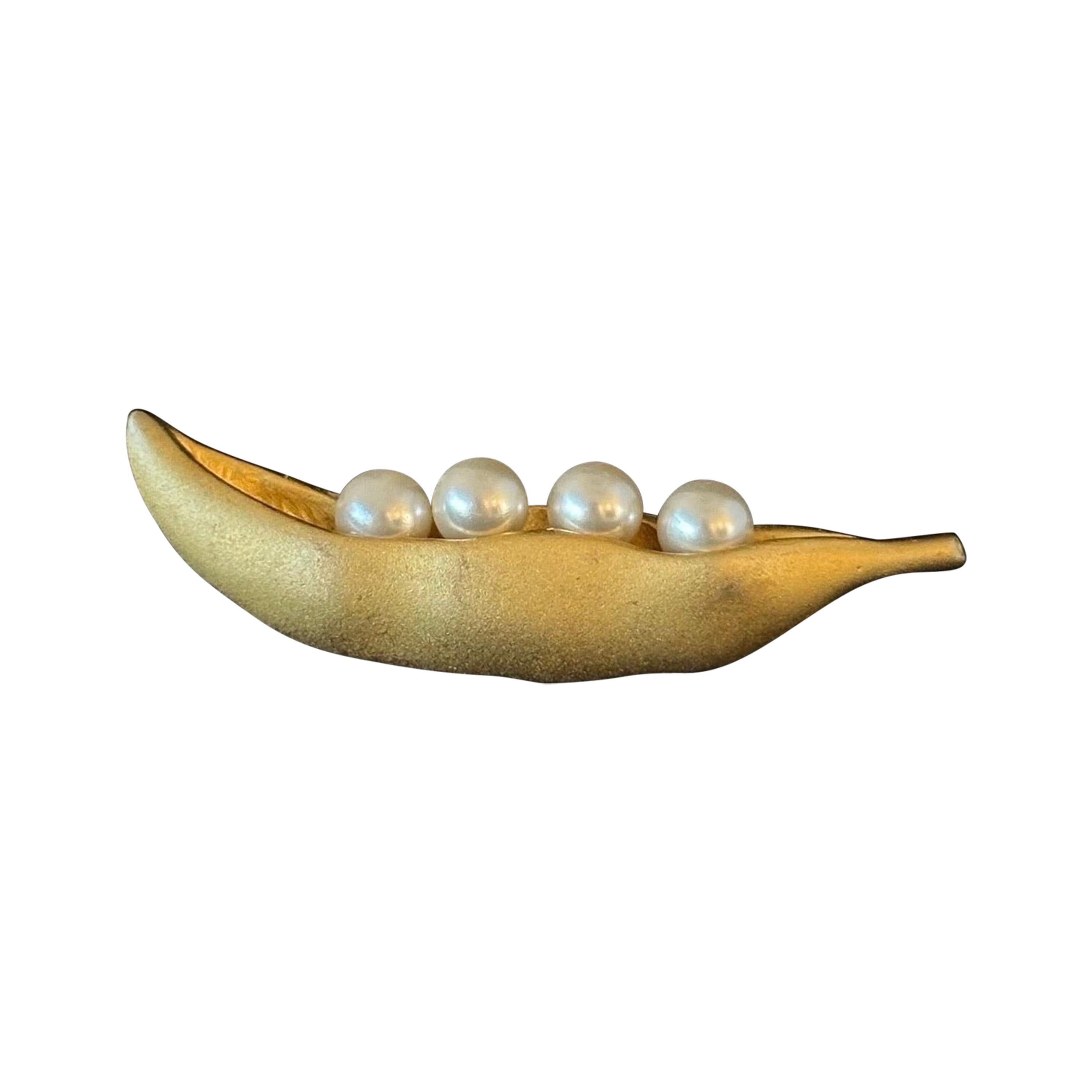 19th Century Four Pearls Brass Metal Brooch