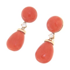Coral Diamonds 14 Karat Yellow Gold Drop Earrings