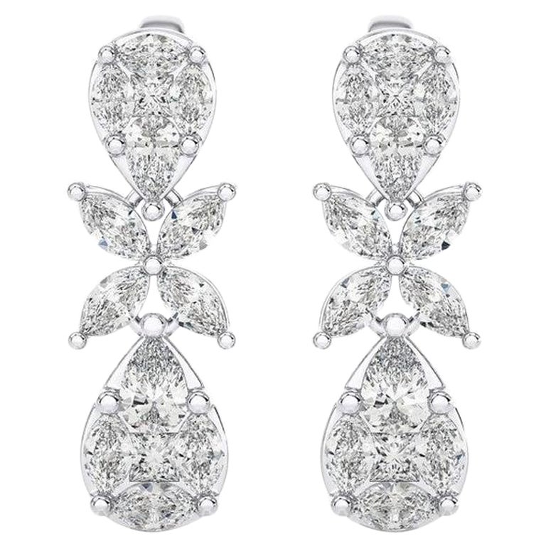 1.58 CTW Diamonds Tear Drop 18K White Gold Dangling Maria Collection Earrings