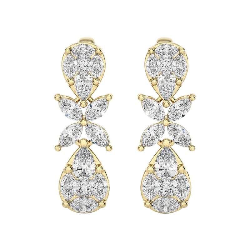 1.55 CTW Diamonds Tear Drop 18K Yellow Gold Dangling Maria Collection Earrings