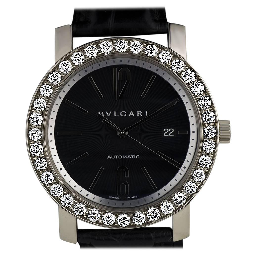 Bulgari White Gold Diamond Bezel automatic Wristwatch