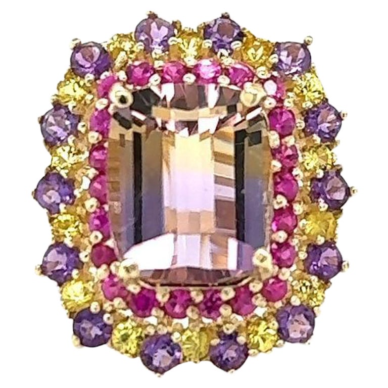 Ametrine, Pink and Yellow Sapphire 7.88 Carat Yellow Gold Cocktail Ring