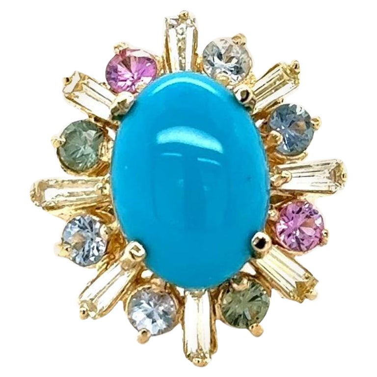 6.90-Carat Natural Turquoise, Diamond, Sapphire and Yellow-Gold Cocktail Ring, 2024