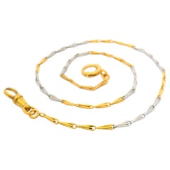 Antique 18k Yellow Gold & Platinum Pocket Watch Chain Spring Ring Clasp Dog Clip