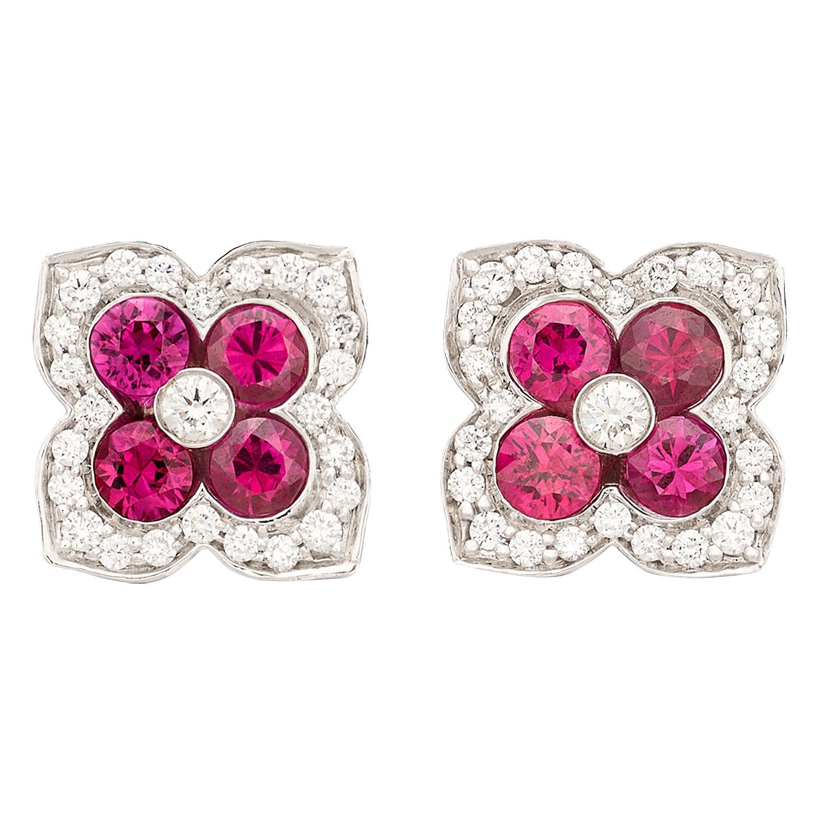 18kt White Gold Ruby & Diamond Earrings