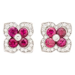 18kt White Gold Ruby & Diamond Earrings