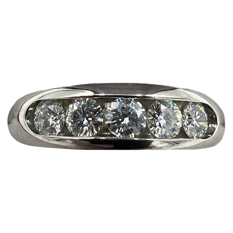 5 Stone Diamond Channel Set Platinum Band Ring Size 6.5