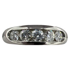 5 Stone Diamond Channel Set Platinum Band Ring Size 6.5