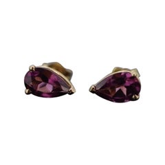 14k Tourmaline Stud Earrings. Rubellite Pink Purple Tourmaline Pear Drop Cut