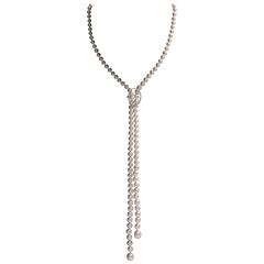 Marion Jeantet Elegant Long Necklace of White Pearls and Diamonds 
