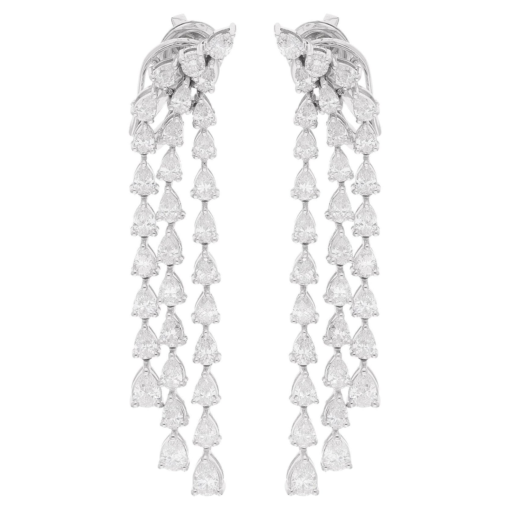 Real SI Clarity HI Color Multi Shape Diamond Dangle Earrings 10 Karat White Gold For Sale