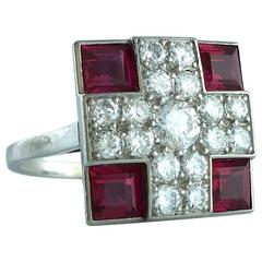 Spinel Diamond Platinum Cross Ring