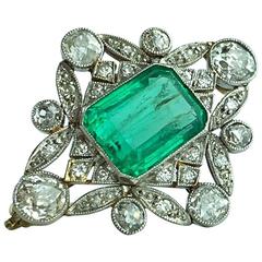 1930S Emerald Diamond Platinum Brooch