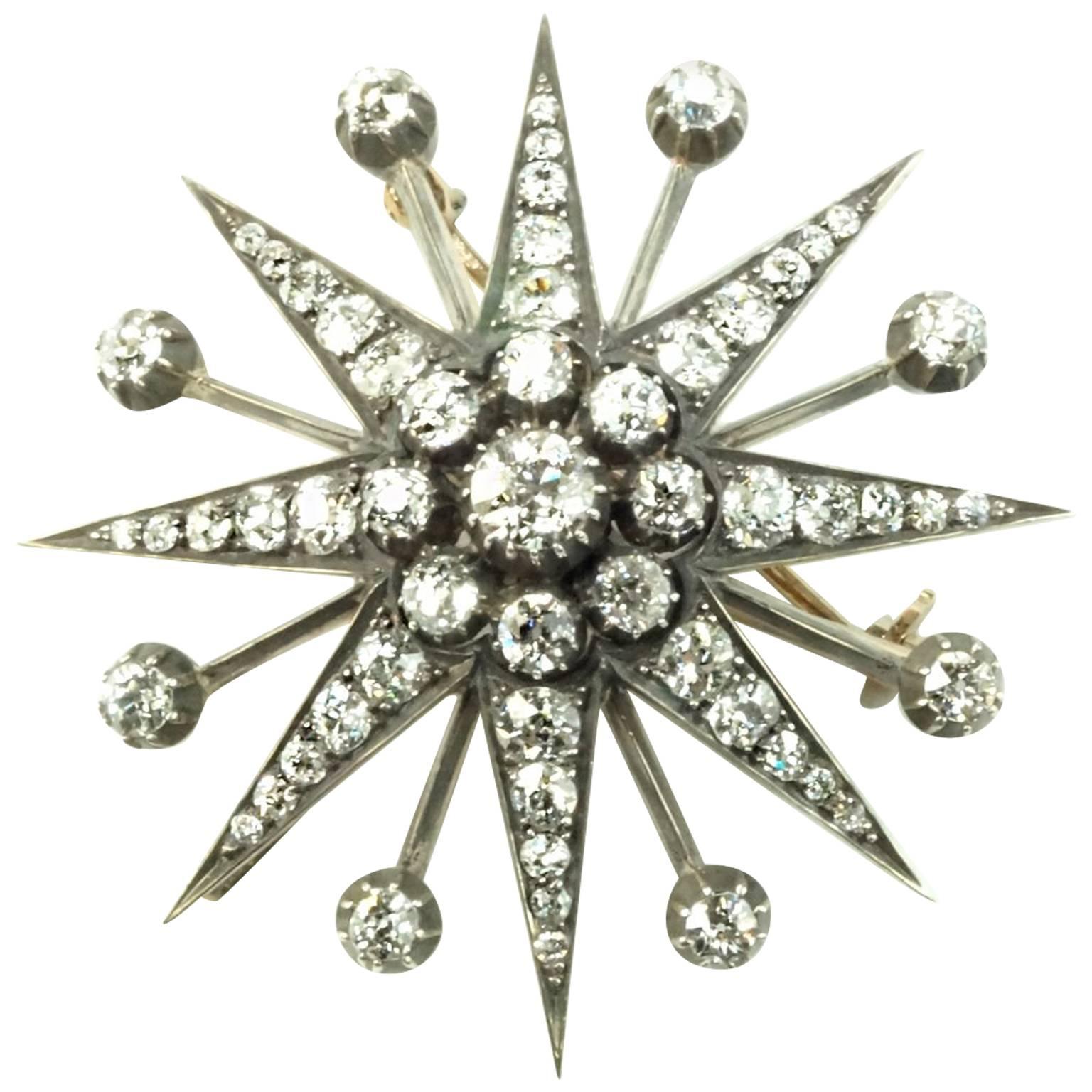 Circa 1910 Diamond Starburst Brooch  5.25ct For Sale