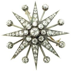 Antique Circa 1910 Diamond Starburst Brooch  5.25ct
