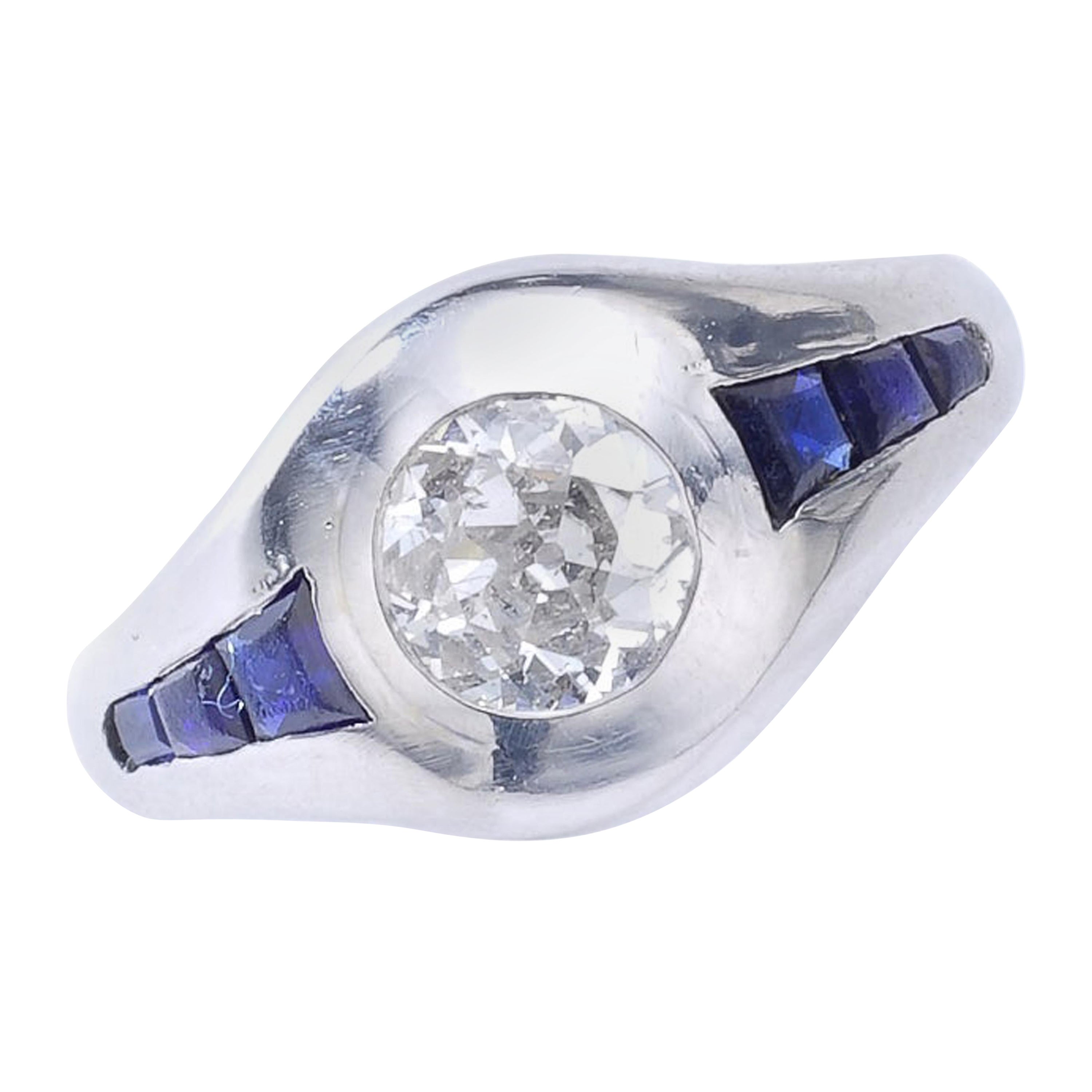 Art Deco Diamond Sapphire Platinum Ring 1920S For Sale