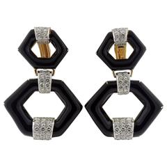 David Webb Manhattan Minimalism Enamel Diamond Gold Drop Earrings 6