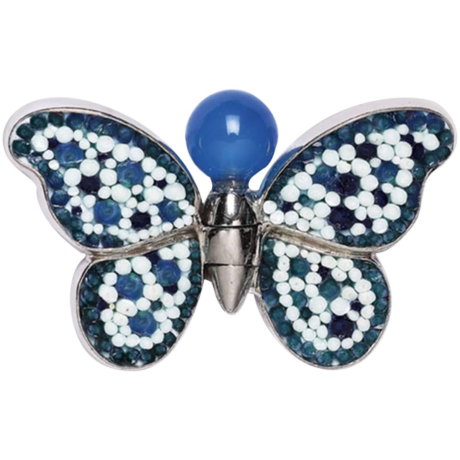 Stylish Butterfly Pin Jacket Silver Agate Hand Decorated with Micromosaic For Sale