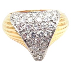 Vintage Cartier Paris Diamond Wide Yellow & White Gold Band Ring