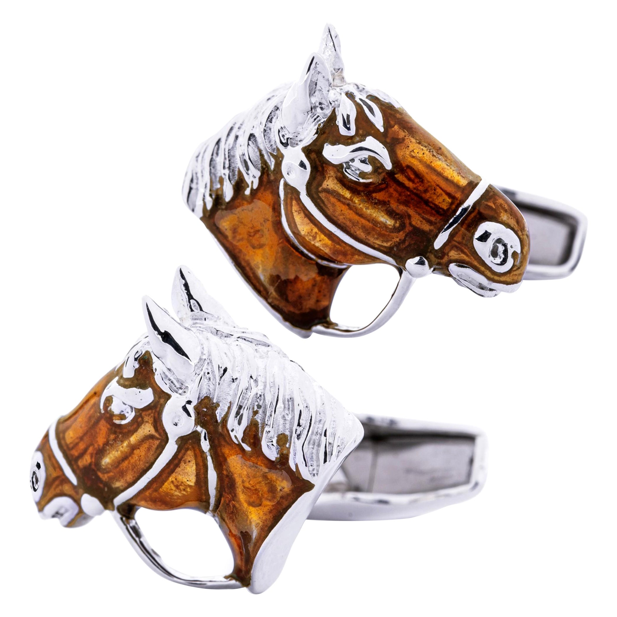 Alex Jona Sterling Silver Enamel Horse Equestrian Cufflinks