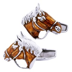 Alex Jona Sterling Silver Enamel Horse Equestrian Cufflinks
