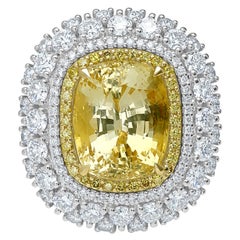 GIA Certified 12 Carat Unheated Yellow Sapphire and Diamond Cocktail Ring