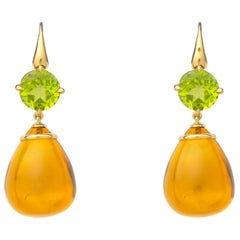 David Precious Gems Peridot and Amber Earrings