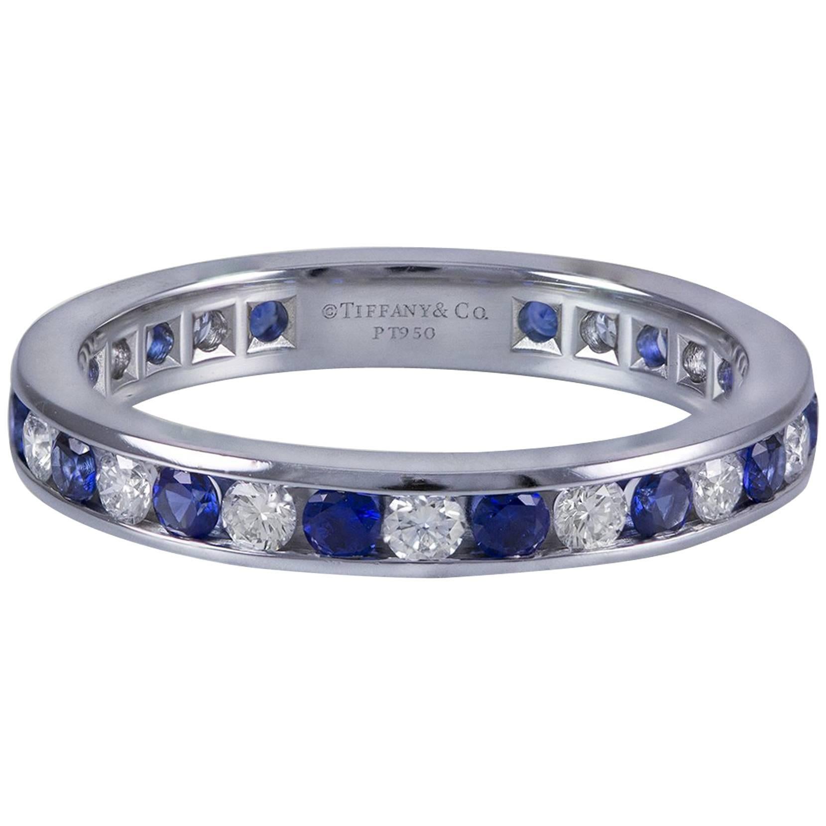 Tiffany & Co. Sapphire Diamond Platinum Wedding Band Ring
