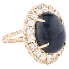 14K Yellow Gold Sapphire & Diamond Cocktail Ring with 1.22 Carat Round Brilliant