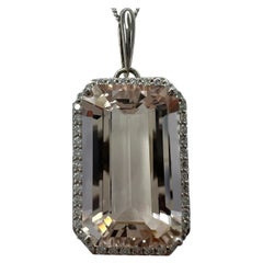 12.84ct Peach Morganite & Diamond Emerald Cut Platinum Halo Pendant Necklace
