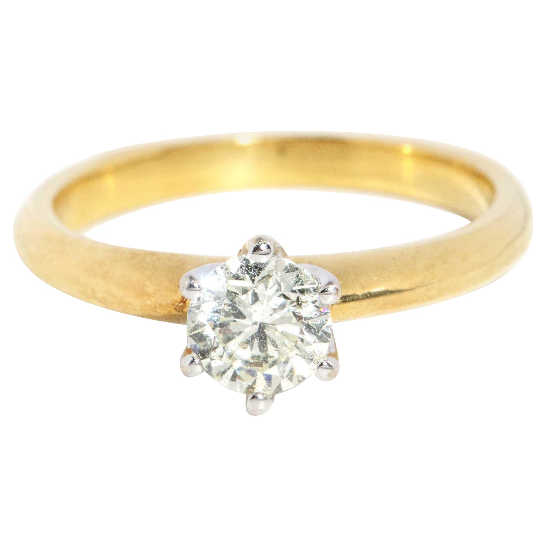 Anillo solitario de diamante contemporáneo de 0,50 quilates Oro amarillo y blanco de 18 quilates