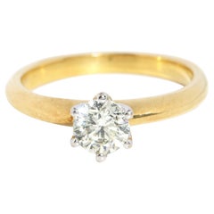 Anillo solitario de diamante contemporáneo de 0,50 quilates Oro amarillo y blanco de 18 quilates