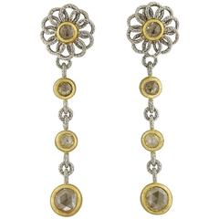 Buccellati Diamond Gold Flower Drop Earrings 10