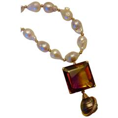 Michael Kneebone Ametrine Baroque Tahitian Pearl Diamond Gold Necklace