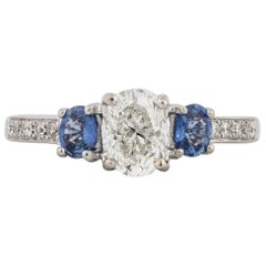 Three-Stone Diamond and Sapphire Engagement Ring