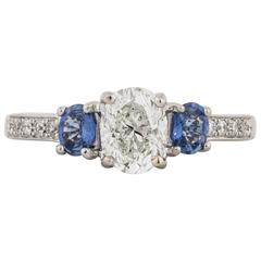Oval Diamond and Sapphire 3-Stone Ring 3