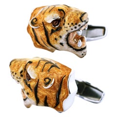 Alex Jona Sterling Silver Enamel Tiger Cufflinks