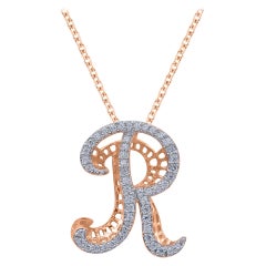 TJD Colgantes de diamantes con la inicial R' de 0,25 quilates en forma de alfabeto 3D en oro rosa de 18 quilates
