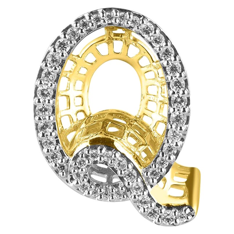 TJD 0.25 Carat Diamond 18 Karat Yellow Gold Q Initial 3D Alphabet Charm Pendant