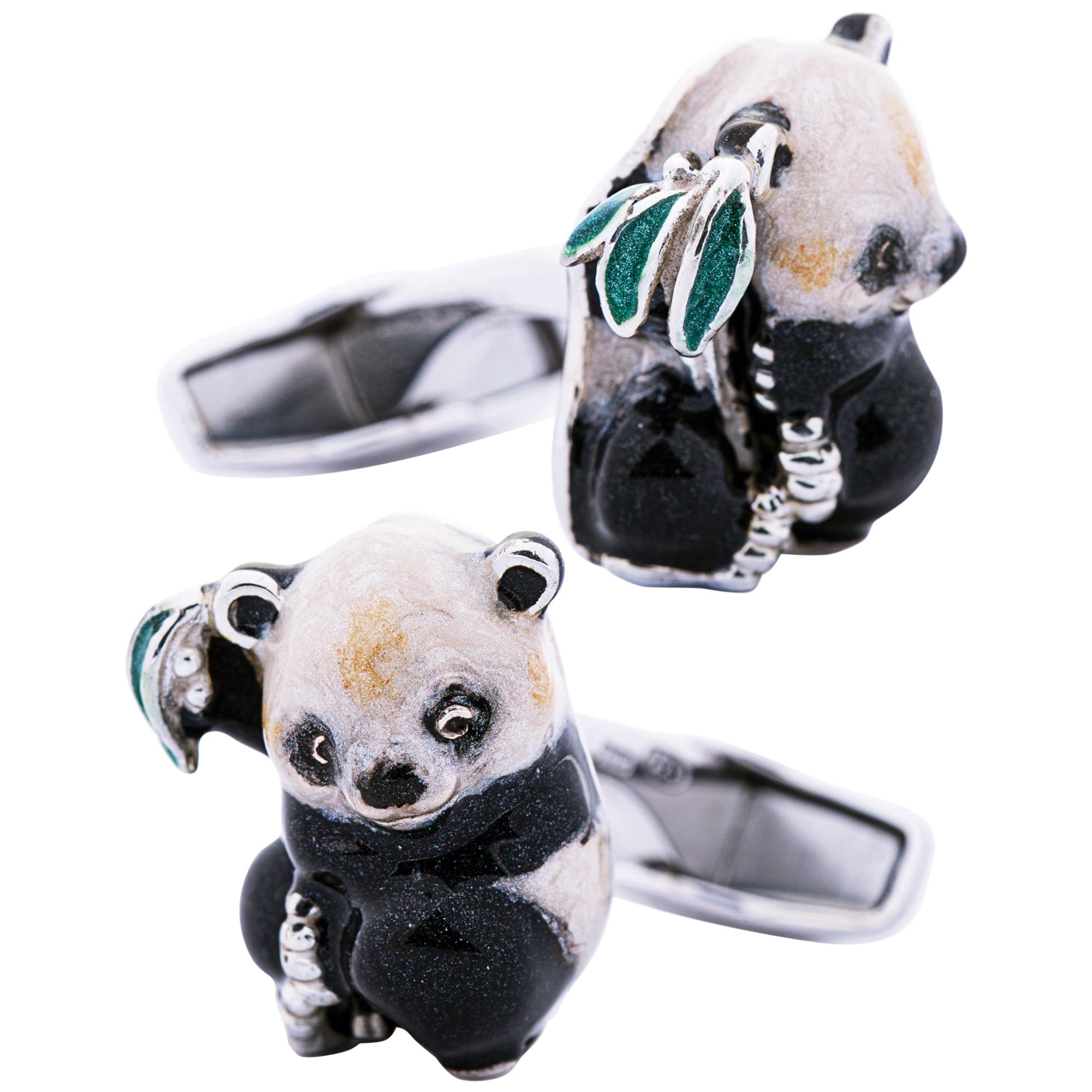Alex Jona Sterling Silver Enamel Panda Cufflinks