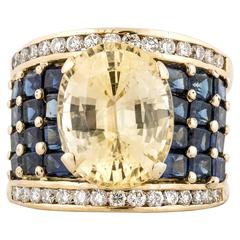 18K Yellow and Blue Sapphire Wide Band Ring 10