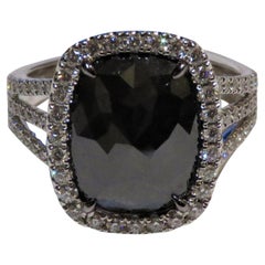NWT $18, 000 Oro Blanco 18KT Raro Grande 5CT Facetado Magnífico Anillo de Diamante Negro