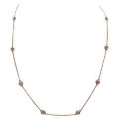 1 Carat Natural Diamond By The Yard 10 Station Necklace 14K Rose Gold 18"