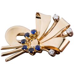Antique 1940s Tiffany & Co. sapphire diamond gold Bouquet Pin