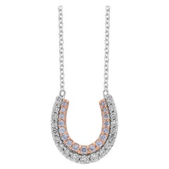 TJD 0.50 Ct Nat Pink Rosé & White Diamond 18K Two-Tone Gold Horse Shoe Pendant