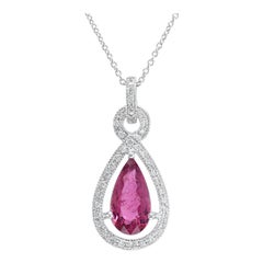 Natural Purplish Red Rubellite Gemstone 1.36 cts in 14KWG Pendant with Diamonds