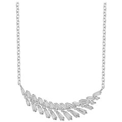 TJD 0.50 Carat Alternating Round and Baguette Diamond 14KT White Gold Necklace